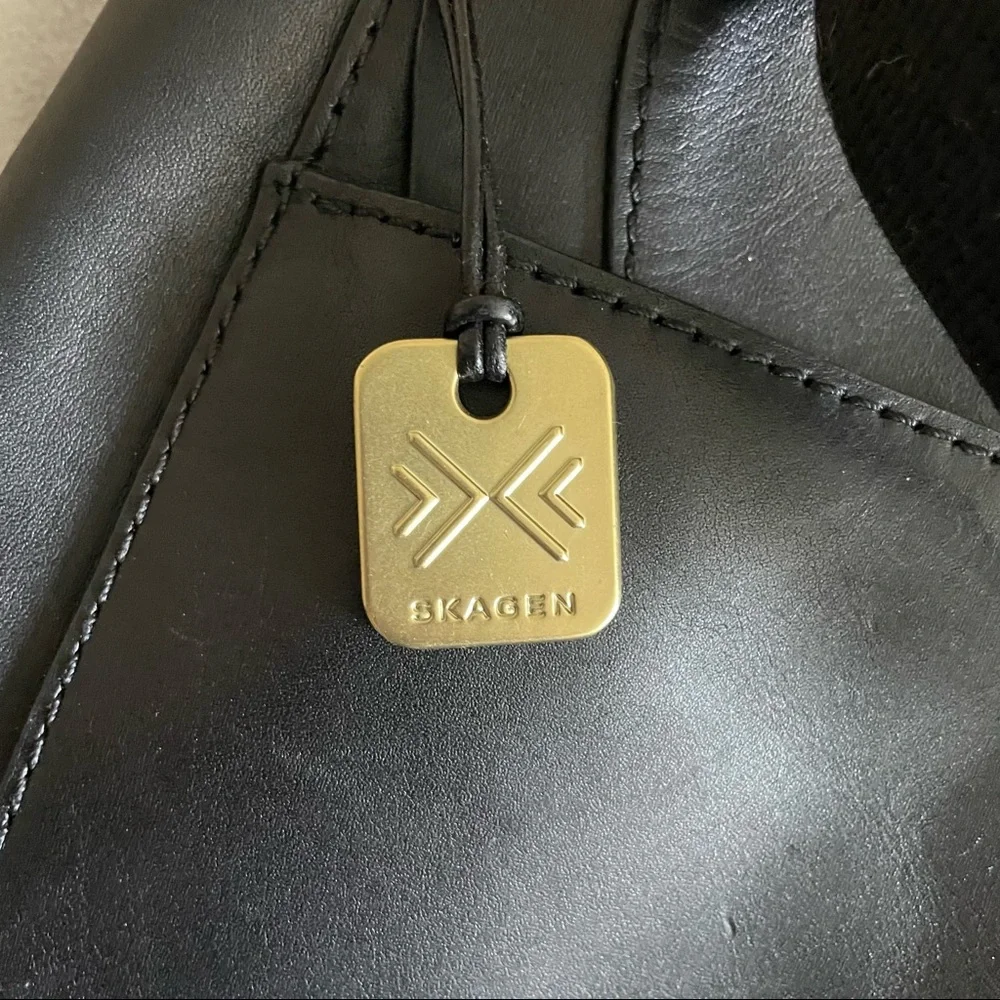 Skagen Black Leather Messenger Bag